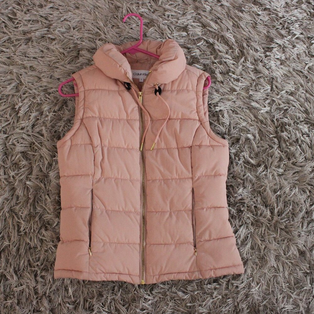 Women’s Calvin Klein Vest Small Pale Pink & Gold Down Puffer Vest Size Small